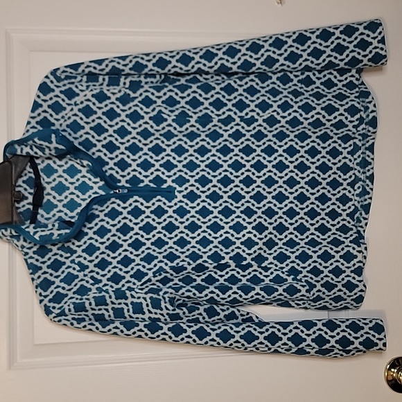 Blue and White Geometric Pattern Pullover - Picture 1 of 4